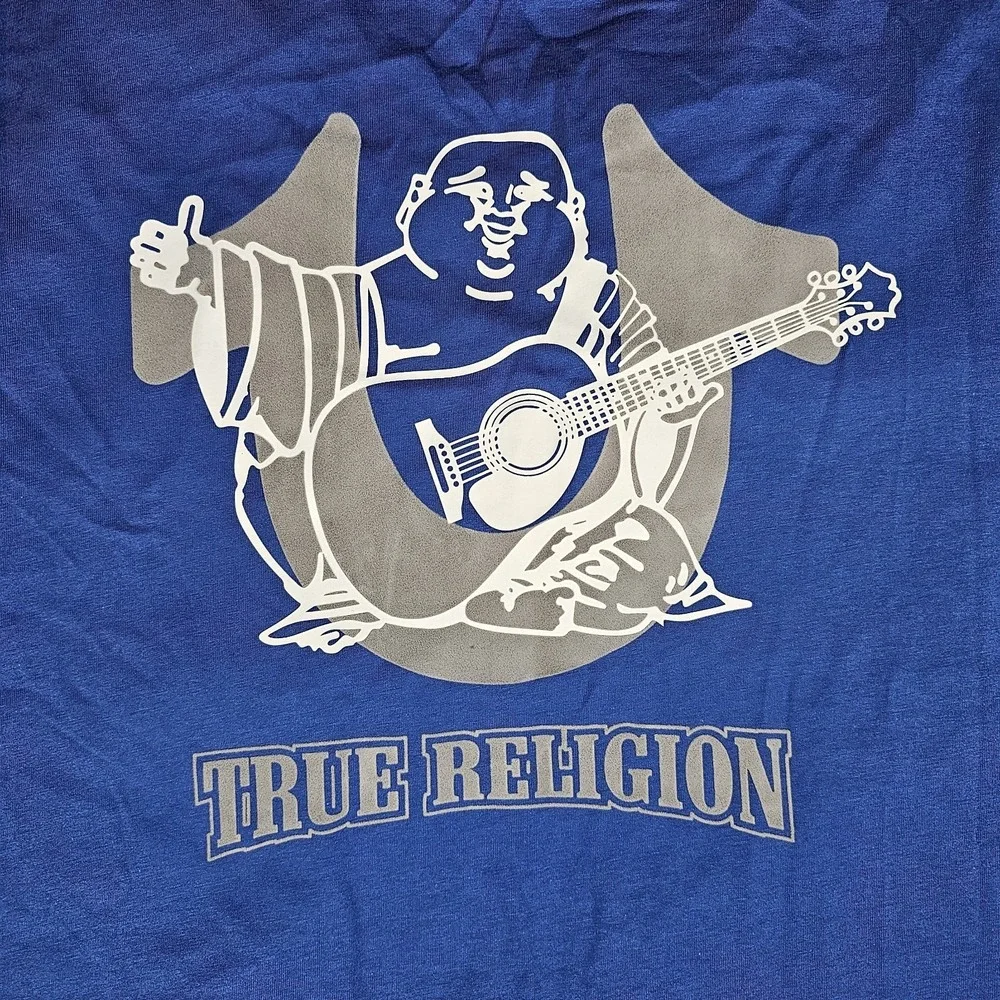 NWT‎ True Religion Buddha Guitar Tee Shirt Mens Large Blue Graphic T-Shirt
